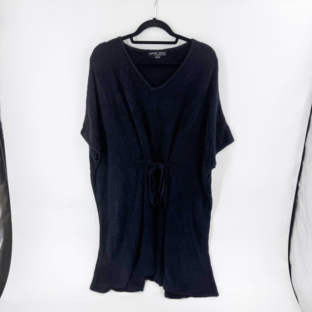✅ BAREFOOT DREAMS BAMBO CHIC LITE Black V-Neck Poncho with Tie Waist ONE SIZE